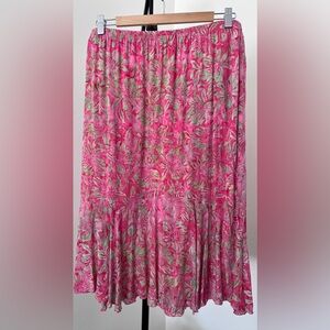 Nomadic Traders Batik Floral Skirt Pink Green | Boho Festival Skirt | M